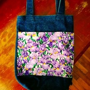 Irises (floral) denim purse - Hand sewn!